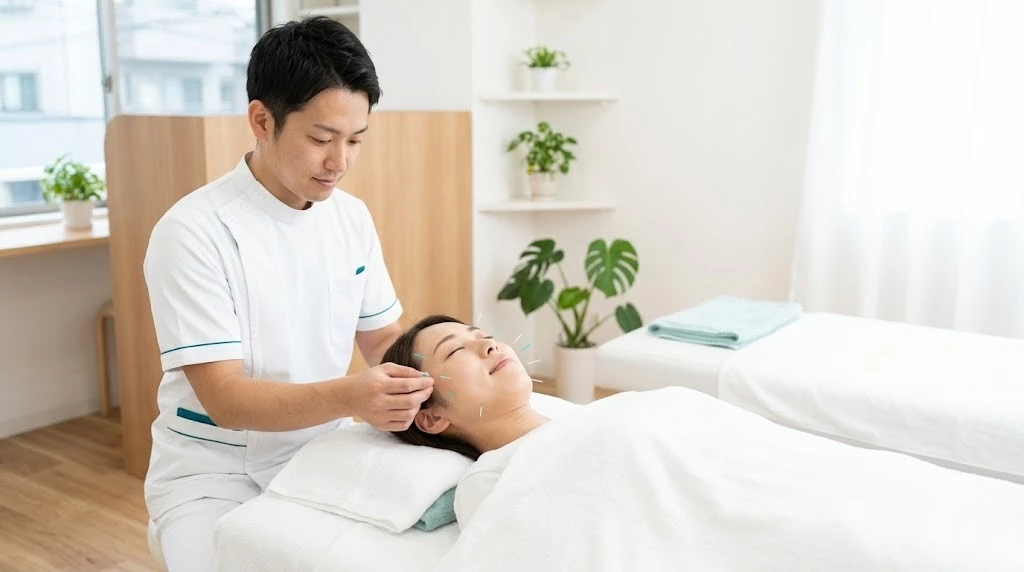 横須賀市の鍼灸整骨院ひまわりで美容鍼の施術を受けるイメージ画像