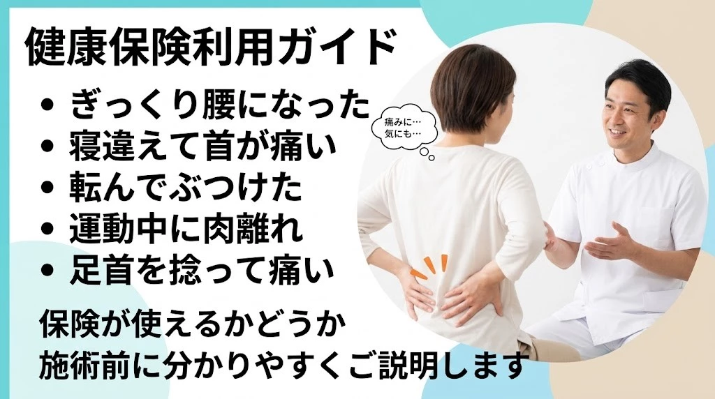 横須賀市で整骨院の健康保険利用を案内する悩み箇条書き入りのヒーロー画像