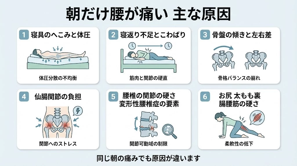 横須賀市 朝だけ腰が痛い 主な原因 寝具 寝返り こわばり 仙腸関節 変形性腰椎症 鍼灸整骨院ひまわり