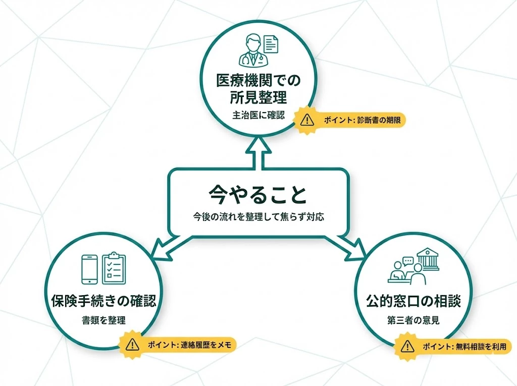 打ち切り時の相談先と選択肢を整理する図