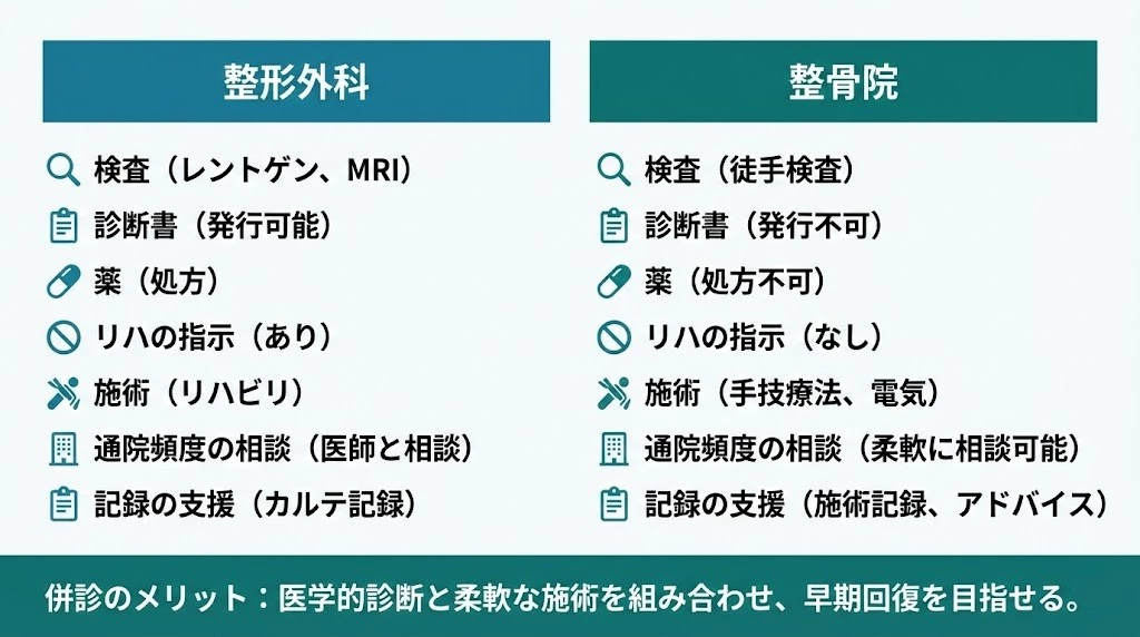 整形外科と整骨院の併診 比較表 横須賀市