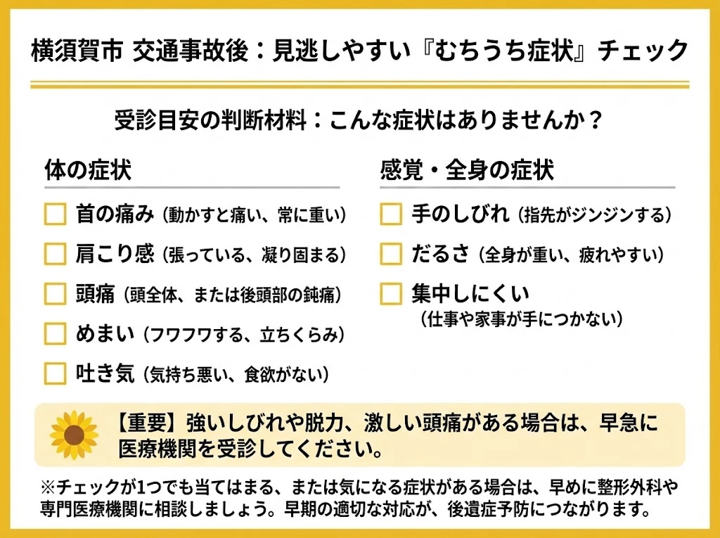 交通事故むちうちの症状チェック表のイメージ 横須賀市