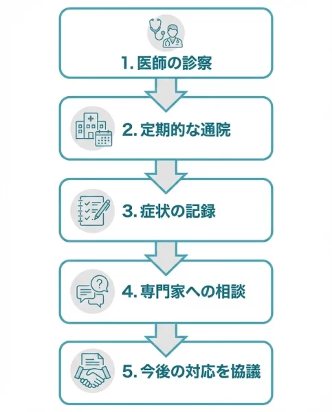 交通事故施術で症状固定までに確認する流れを示した図解 横須賀市