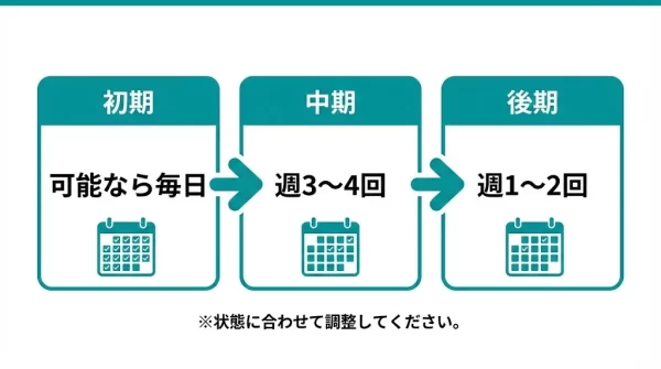 横須賀市の交通事故通院で初期中期後期の頻度目安を示す図