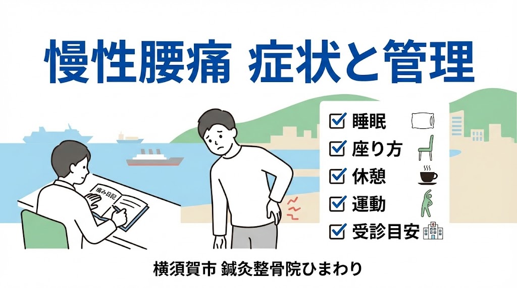 横須賀市の慢性腰痛の症状と管理を分かりやすく示すイメージ、鍼灸整骨院ひまわり北久里浜院と衣笠院