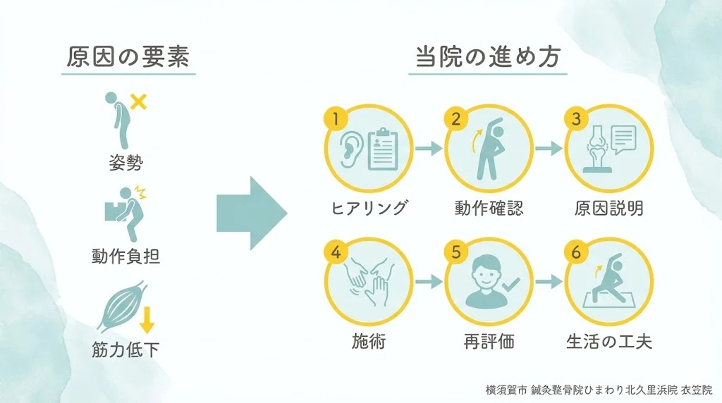 横須賀市の変形性腰椎症で確認したい原因の考え方と進め方を示すヒーロー画像