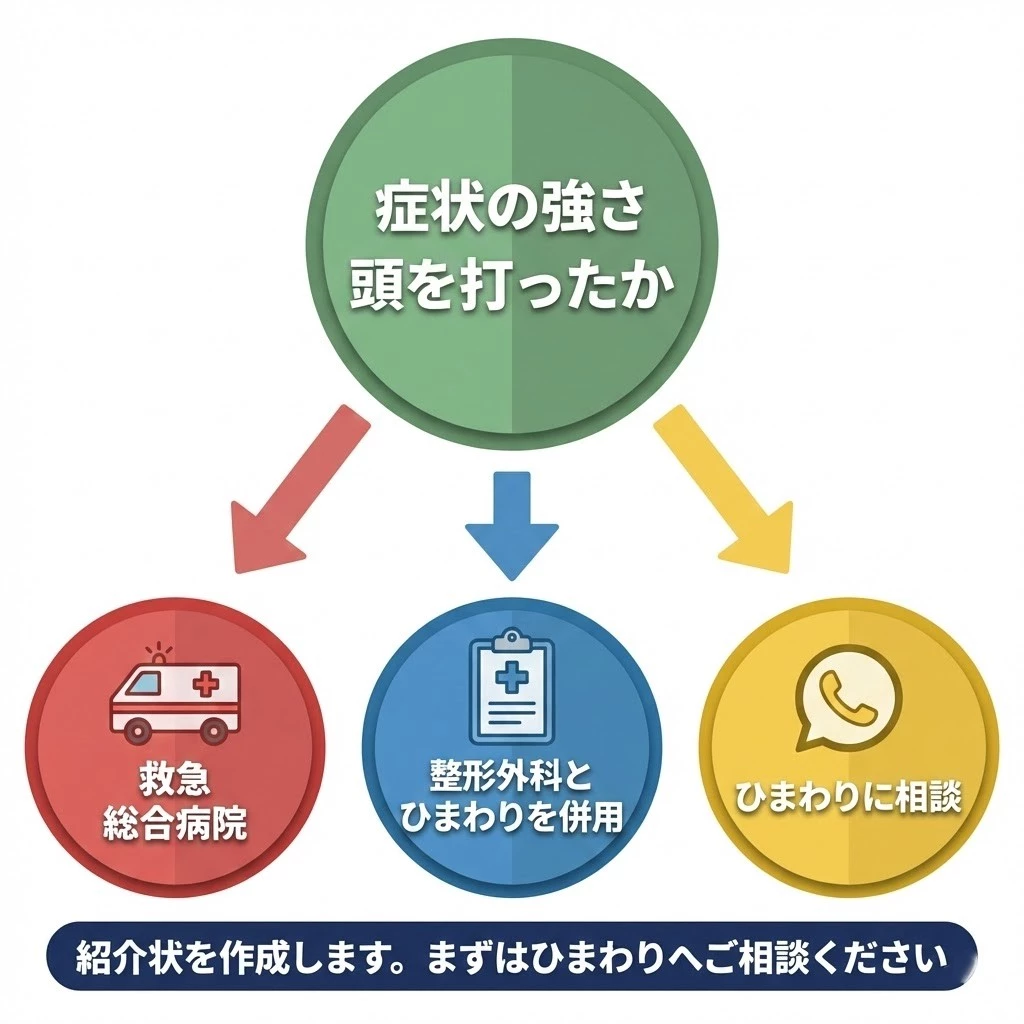 横須賀市 交通事故 頭を打ったか判断 フロー図