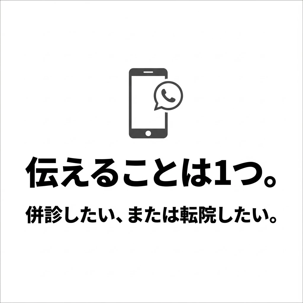 保険会社へ併診したいまたは転院したいと伝える案内画像。スマホと通話アイコン。