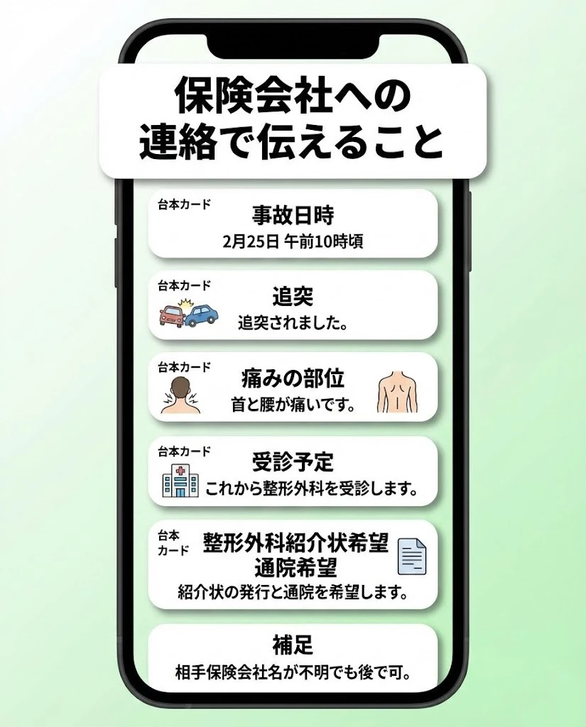 横須賀市 追突事故 保険会社への連絡台本をまとめた図解 鍼灸整骨院ひまわり