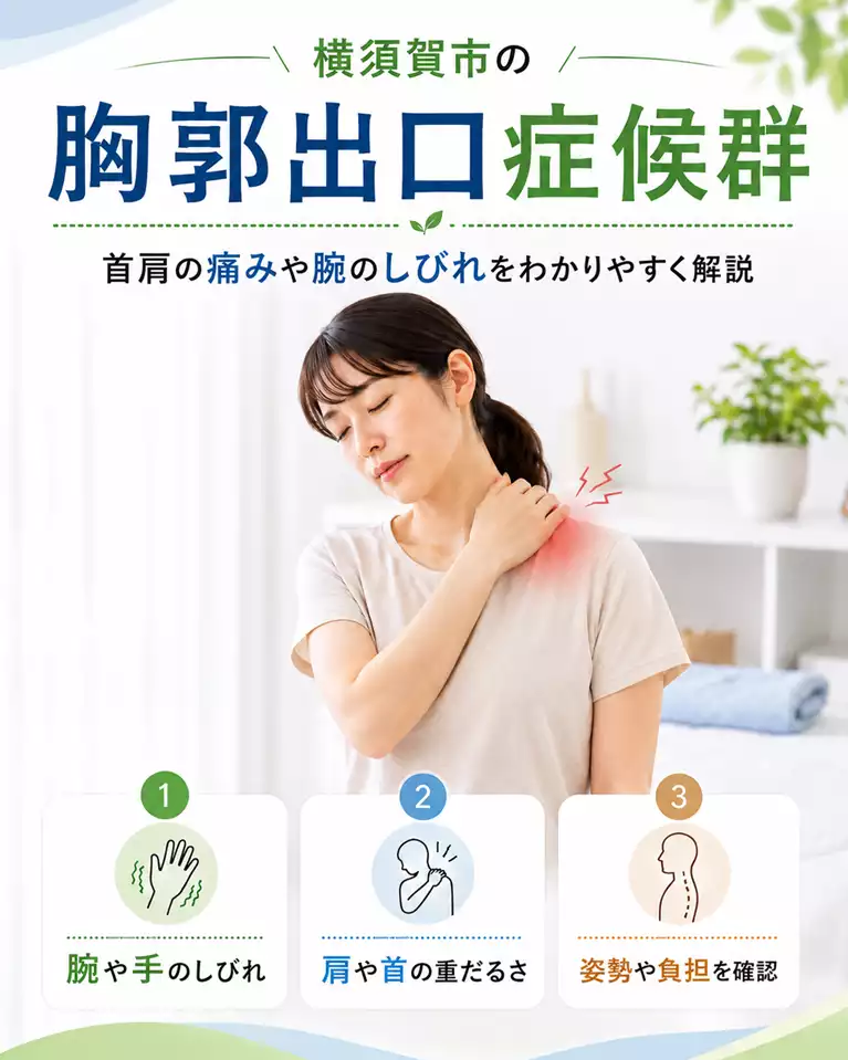 横須賀市の胸郭出口症候群と腕のしびれの相談 横須賀市で胸郭出口症候群による首肩の痛みや腕と手のしびれを解説する画像
