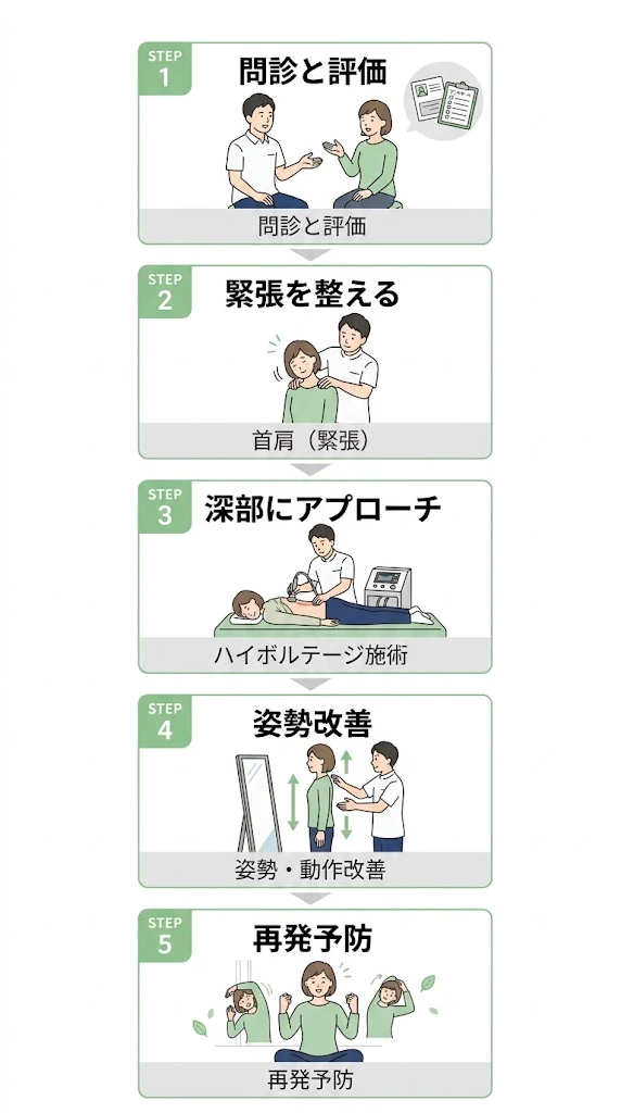 肩こり改善の流れ 慢性肩こり改善の流れを示した図
