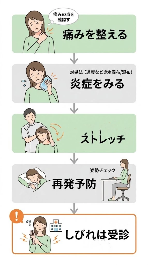 寝違えの対処と受診の目安を示した図