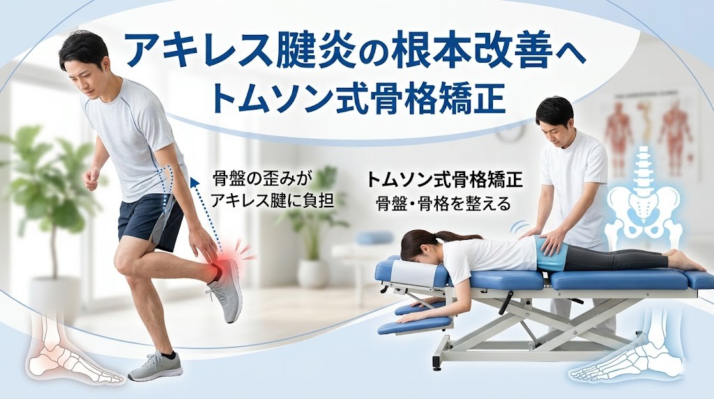 横須賀市でアキレス腱炎の根本改善と骨格矯正の考え方を伝える記事のアイキャッチ画像