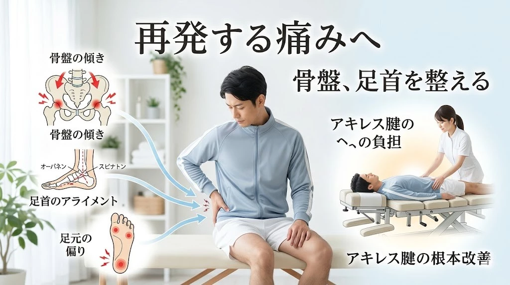 横須賀市でアキレス腱炎に対するトムソン式骨格矯正の考え方を紹介するヒーロー画像