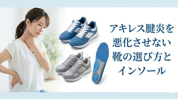 横須賀市でアキレス腱炎を悪化させにくい靴選びとインソールを解説する記事のアイキャッチ画像