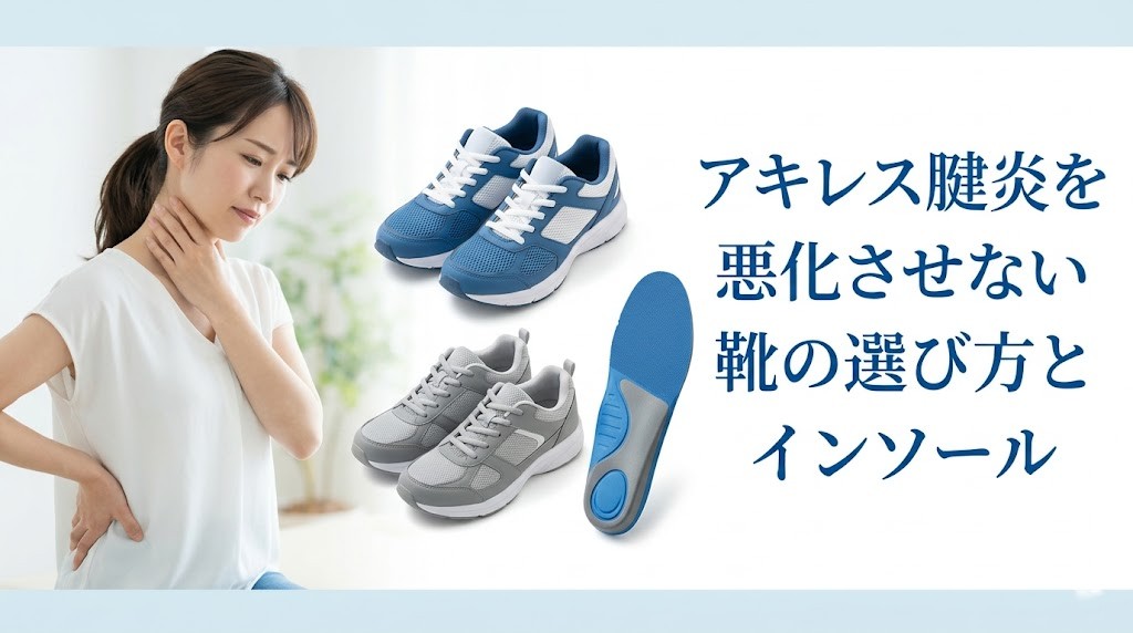 横須賀市でアキレス腱炎を悪化させにくい靴選びとインソールを解説する記事のアイキャッチ画像