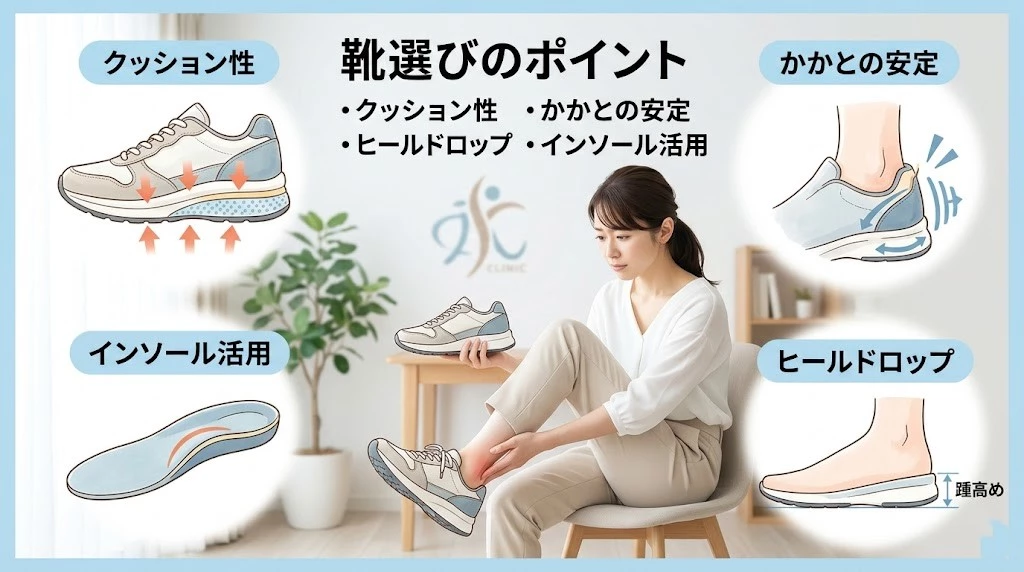 横須賀市でアキレス腱炎に配慮した靴選びとインソールのポイントを紹介するヒーロー画像