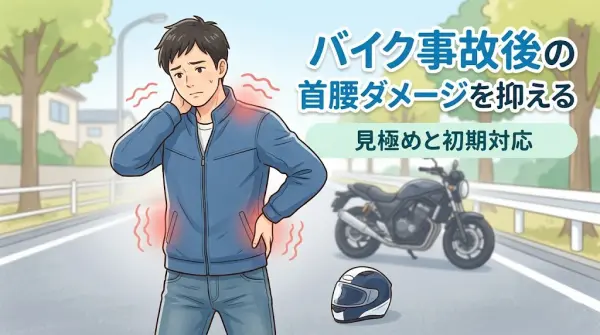 横須賀市でバイク事故後の首腰ダメージを抑える方法を解説するアイキャッチ画像