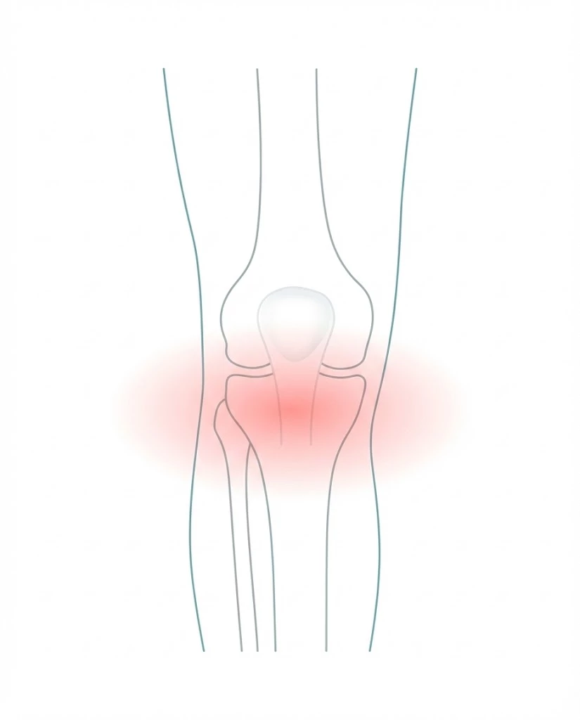 膝蓋下脂肪体炎で痛みが出やすい膝前面、お皿の下の領域を示す図