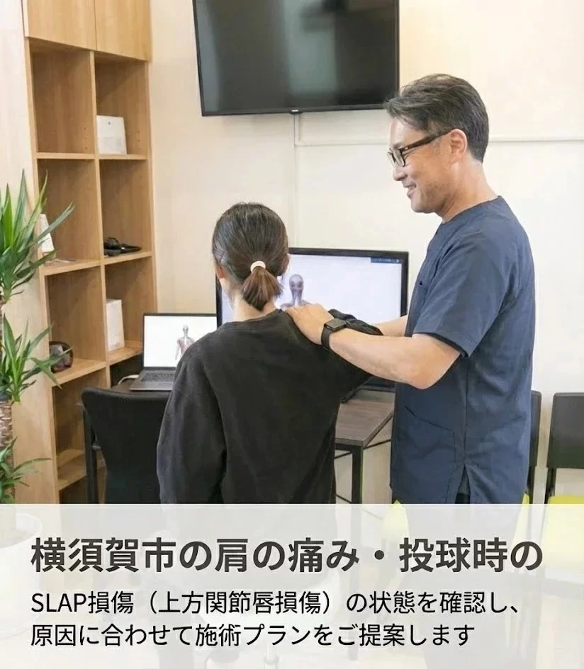 横須賀市で投球時の肩の痛みを評価し、SLAP損傷に配慮した施術プランを提案する院内イメージ