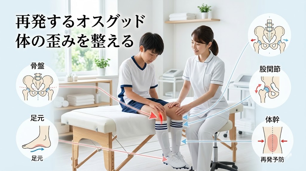 横須賀市でオスグッドの再発予防に向けたトムソン式骨格矯正の考え方を伝えるヒーロー画像