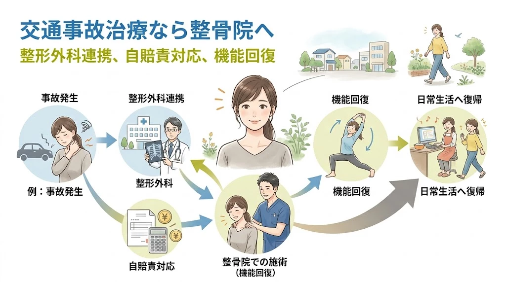 横須賀市で交通事故治療の流れと整骨院の役割を紹介するヒーロー画像