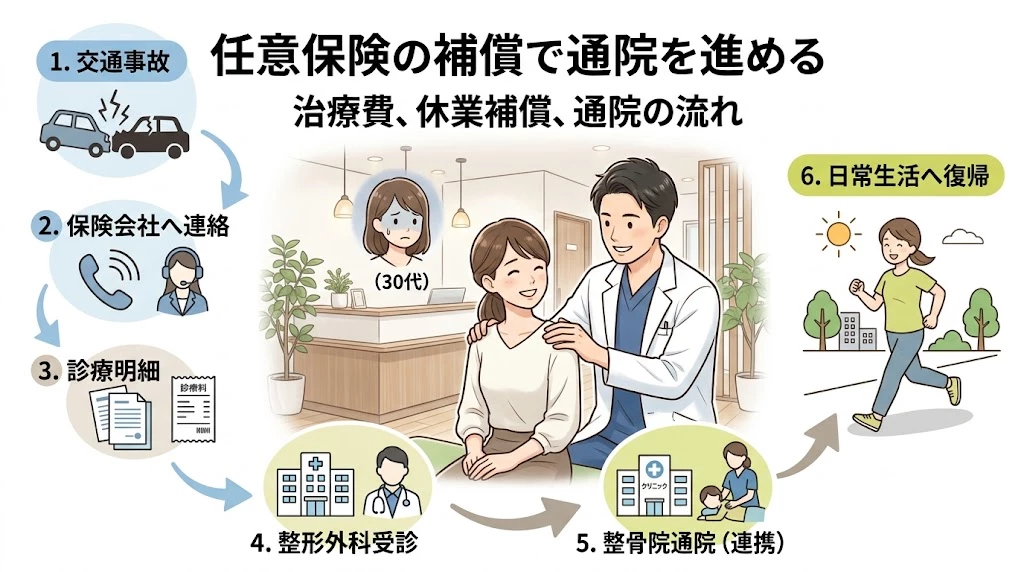 横須賀市で任意保険の補償を使った交通事故通院の流れを紹介するヒーロー画像