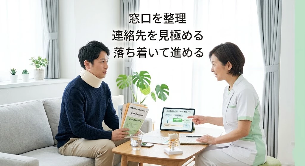 加害者側と被害者側の保険窓口について相談する男性のイメージ画像