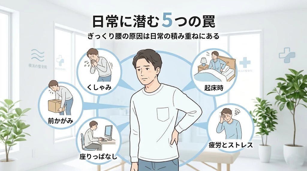 横須賀市でぎっくり腰の原因となる日常動作を5つ紹介するヒーロー画像