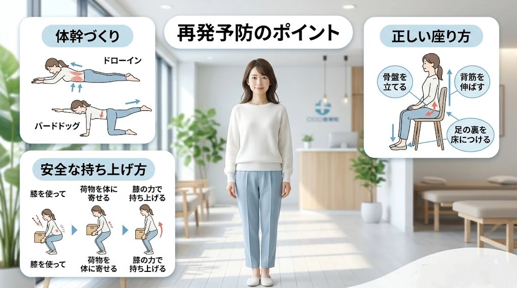 横須賀市でぎっくり腰を繰り返さないための体幹トレーニングと生活習慣を紹介するヒーロー画像