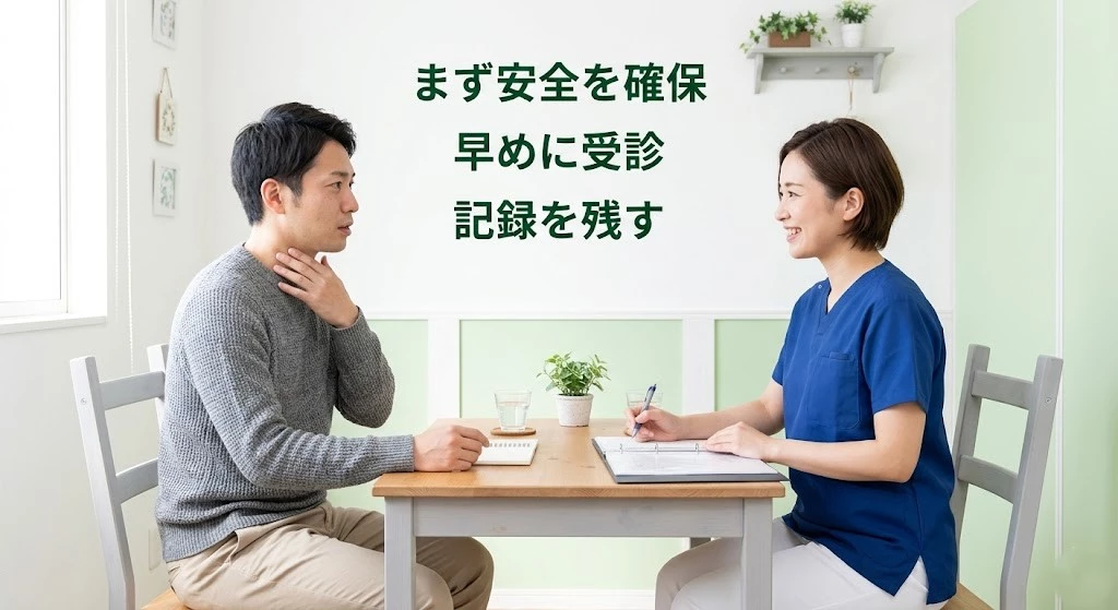 自転車事故直後の対応と受診について相談する男性のイメージ画像