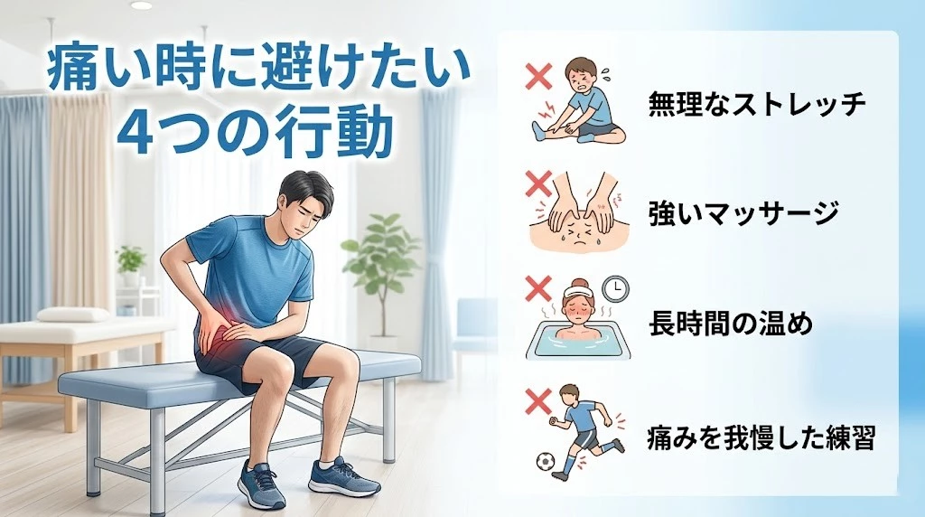 横須賀市でグロインペインを悪化させないために避けたい4つの行動を示したヒーロー画像