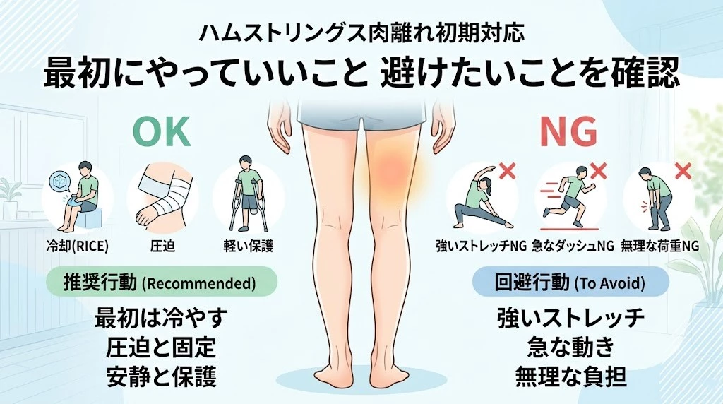 横須賀市でモモ裏の肉離れの初期対応と避けたい行動を伝えるヒーロー画像