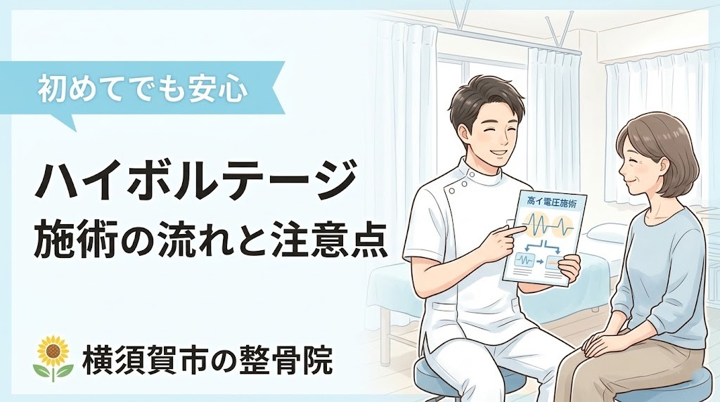 横須賀市でハイボルテージ施術の流れと注意点を案内するアイキャッチ画像