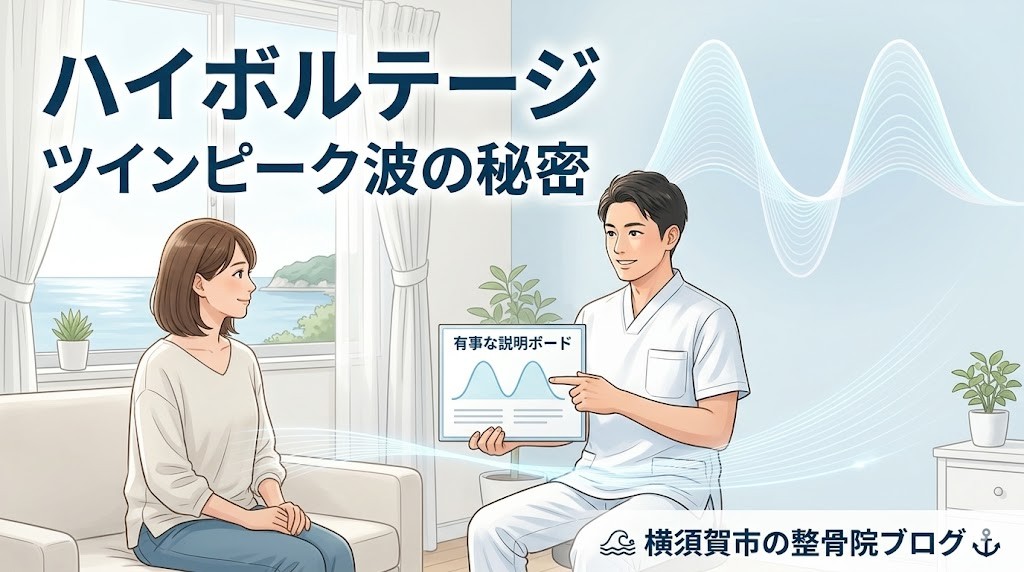 横須賀市でハイボルテージ施術のツインピーク波をやさしく解説するアイキャッチ画像