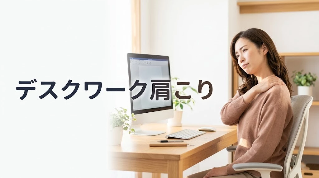 デスクワークの肩こりを和らげるコツをやさしく伝えるヒーローイメージ