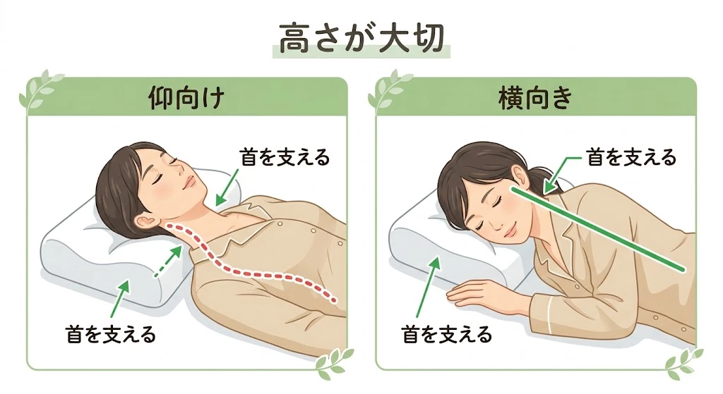 肩こり改善のための枕選びのポイントを示した図