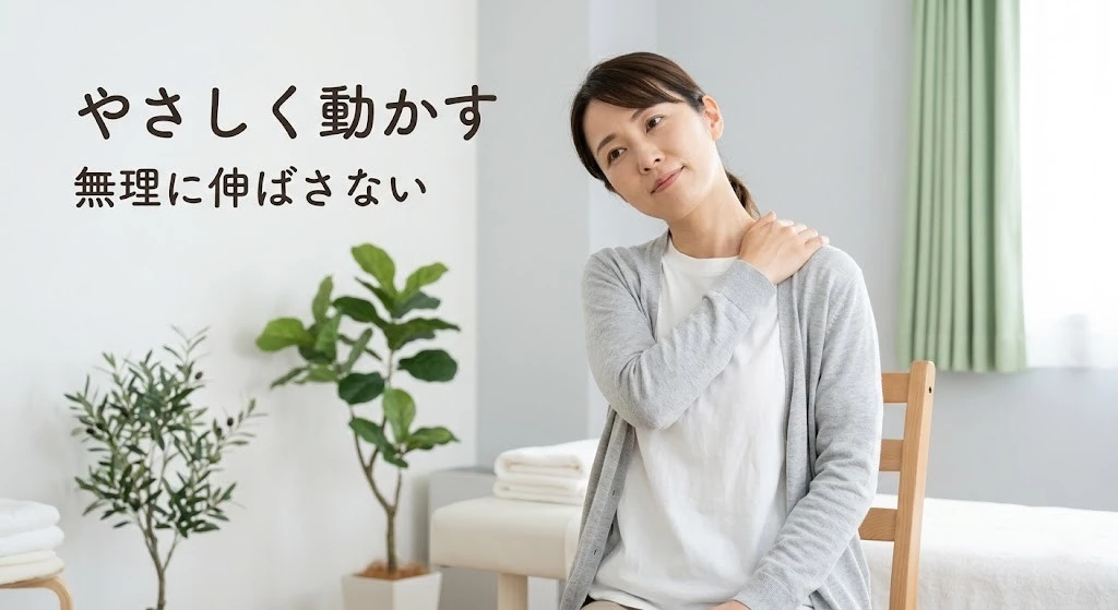 首肩をやさしく動かすストレッチ 横須賀市で首肩をやさしく動かす肩こりストレッチのイメージ