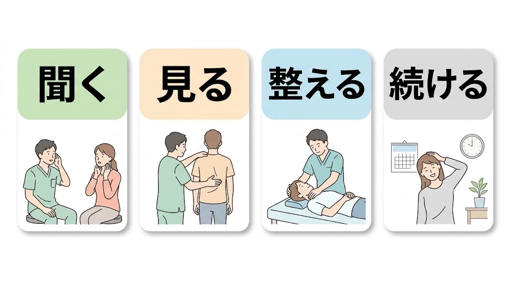 鍼灸整骨院ひまわりのスマホ首や首のつらさの見極め方をシンプルに示したベクター図解