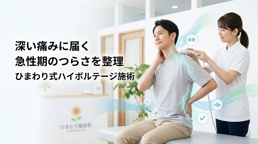 横須賀市でバイク事故後の深い痛みに対するハイボルテージ施術の流れを分かりやすく伝えるヒーロー画像
