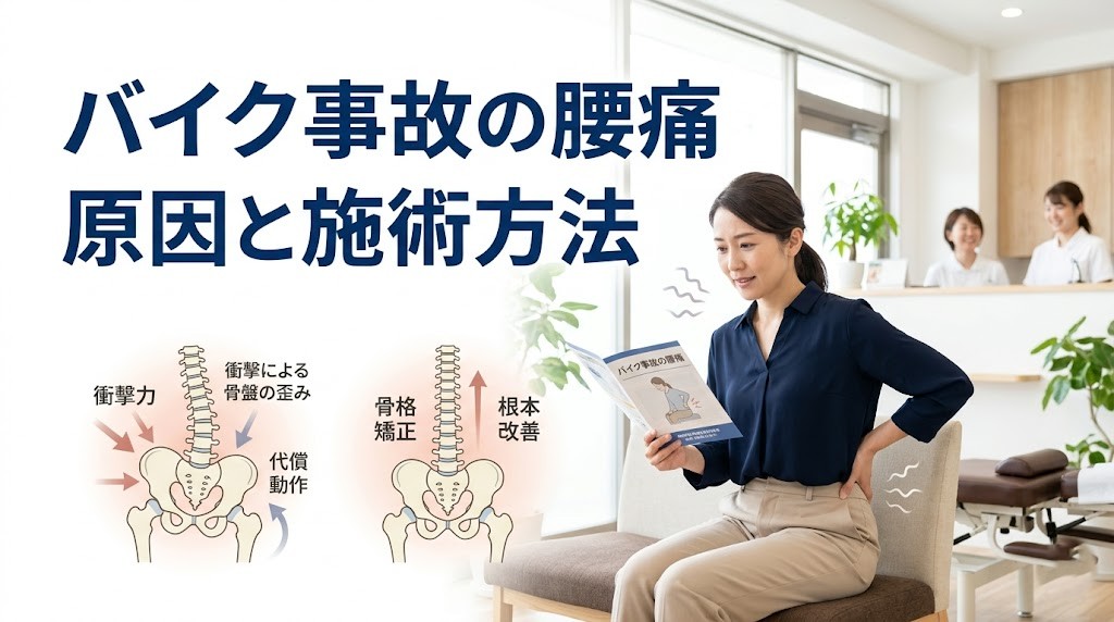 横須賀市でバイク事故後の腰痛の原因と施術方法を分かりやすく伝えるアイキャッチ画像