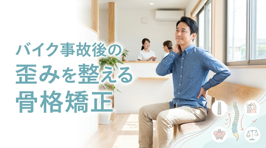 横須賀市でバイク事故後の歪みを整える骨格矯正の考え方を分かりやすく伝えるアイキャッチ画像