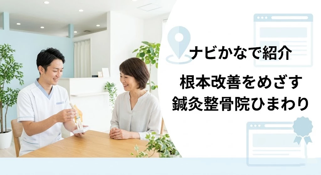横須賀市でナビかな掲載と鍼灸整骨院ひまわり北久里浜院の紹介をやさしく伝えるヒーロー画像