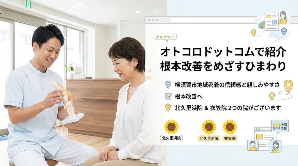 横須賀市でオトコロドットコム掲載と鍼灸整骨院ひまわりの根本改善への想いを伝えるヒーロー画像