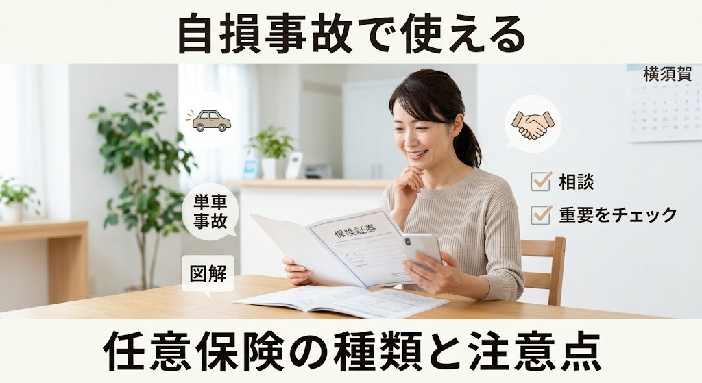 横須賀市で自損事故に使える任意保険の種類と注意点を分かりやすく伝えるアイキャッチ画像