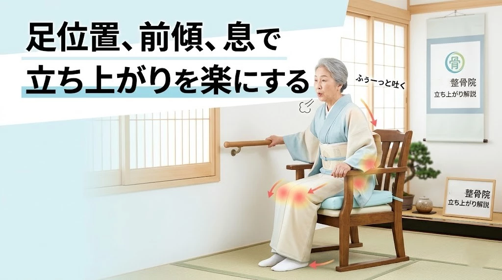 立ち上がりの激痛を減らすポイント 横須賀市で立ち上がり時の激痛を減らす足位置と前傾のポイントを伝えるヒーロー画像