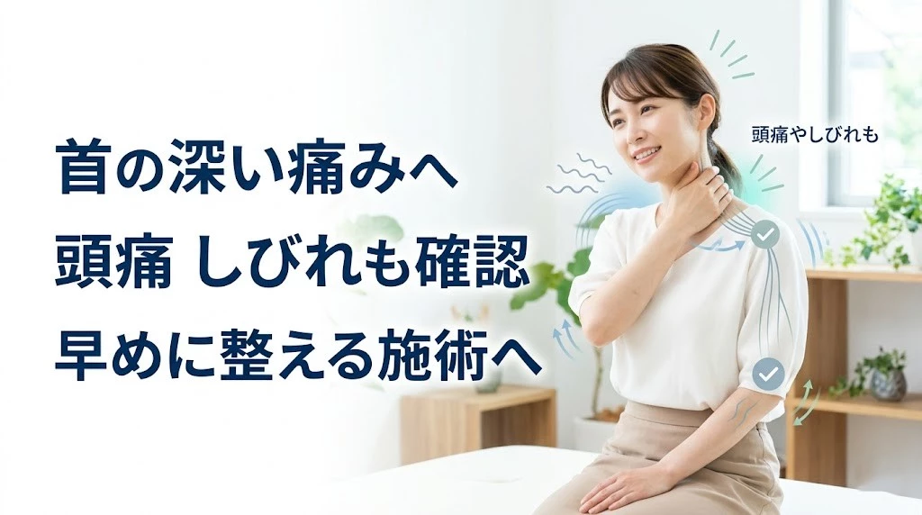 横須賀市でむちうちの深い痛みとハイボルテージ施術の考え方を分かりやすく伝えるヒーロー画像