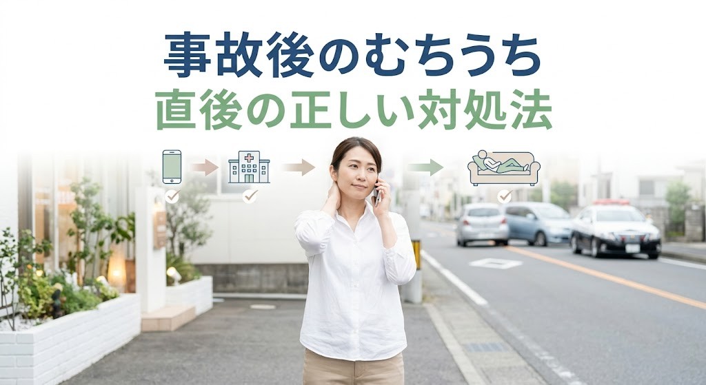 横須賀市で事故後のむちうちに対する直後の正しい対処法を分かりやすく伝えるアイキャッチ画像