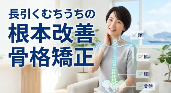 横須賀市で長引くむちうちに対する骨格矯正の考え方を分かりやすく伝えるアイキャッチ画像