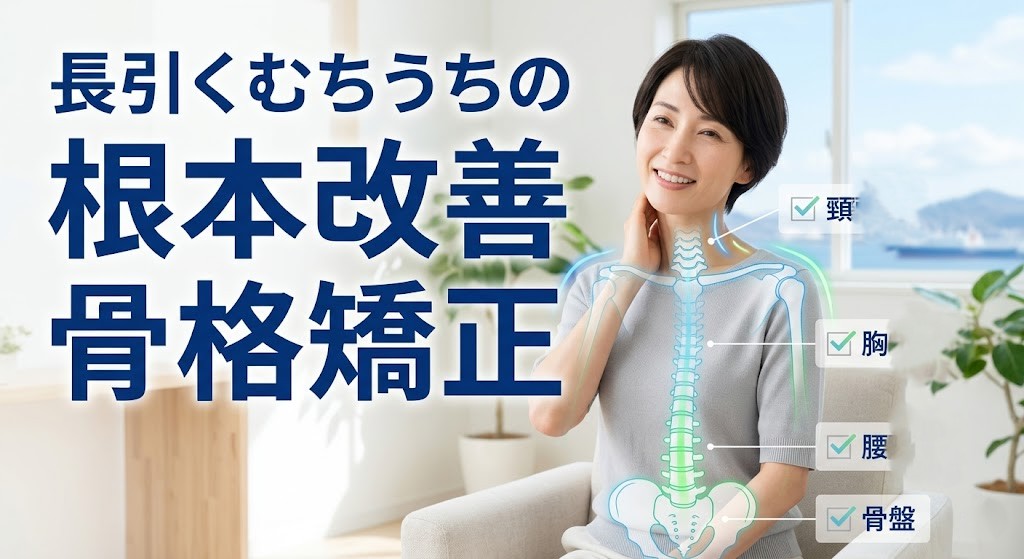 横須賀市で長引くむちうちに対する骨格矯正の考え方を分かりやすく伝えるアイキャッチ画像